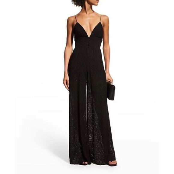 Alice + Olivia Dresses & Skirts - Alice + Olivia Long Maxi Jumpsuit Womens Size 12 Black Embroidered Eyelet Back